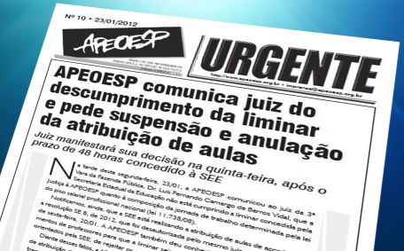 APEOESP comunica juiz do descumprimento da liminar e pede suspensão e anulação da atribuição de aulas